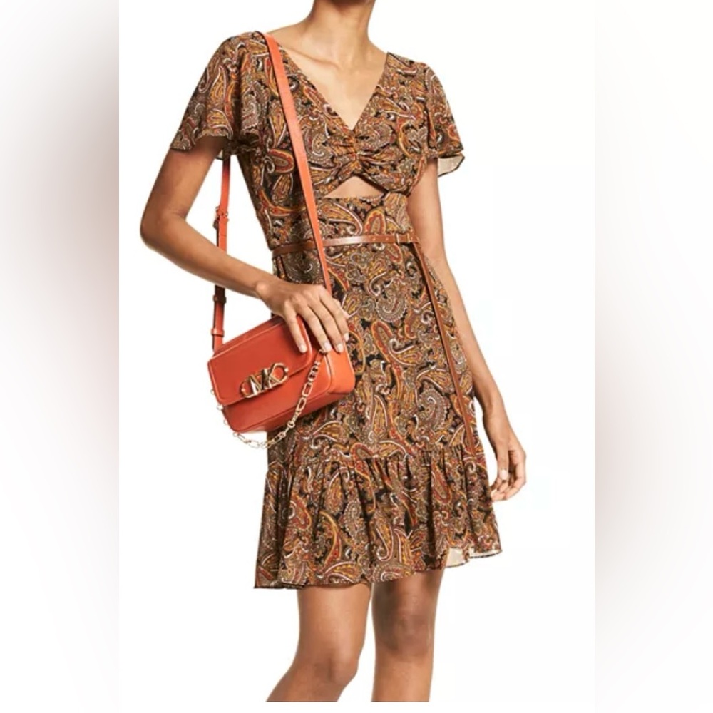 NWT- MICHAEL Michael Kors Paisley Mini Dress in Brown and Gold